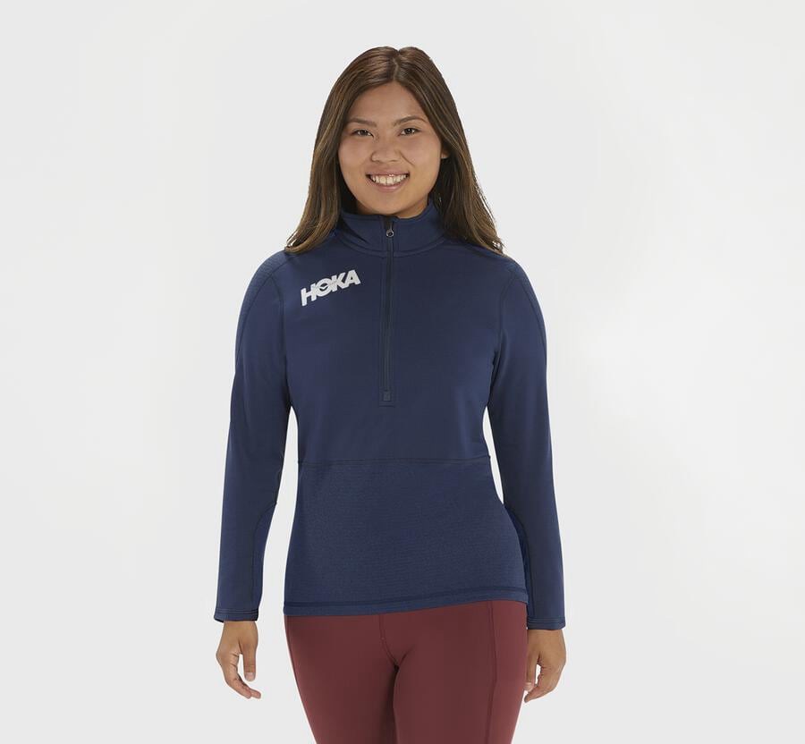 Top Hoka One One Mujer - 1/2 Cremallera Midlayer - Azul Marino - VTI391768